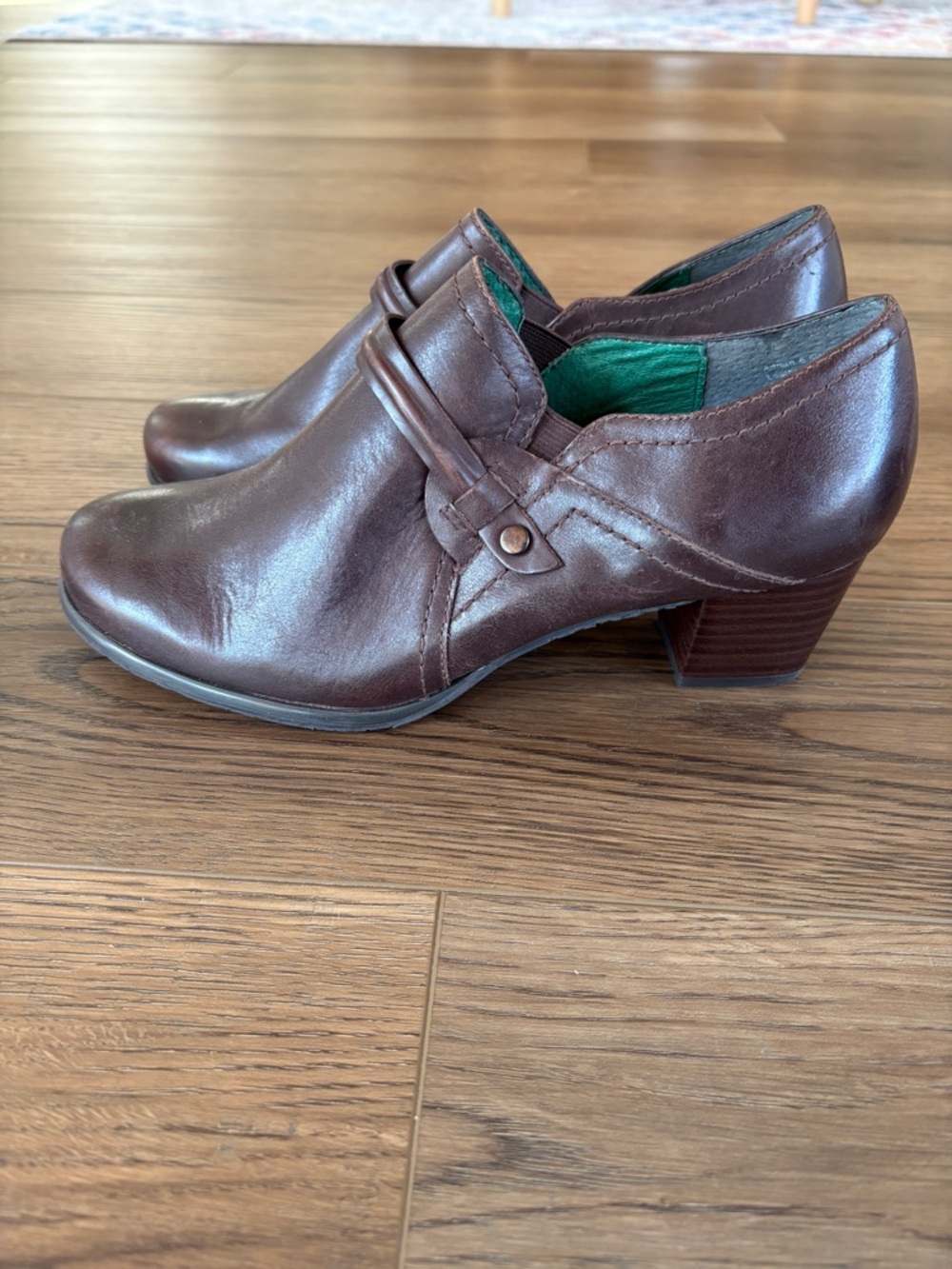 Ros Hommerson ‘Adrian’ women’s brown leather chunky heel slip on bootie 6.5 Wide